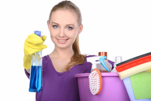 Local cleaning team working in a Treatham business environment